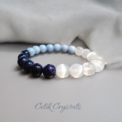 Angelite Bracelet, Selenite & Blue Sandstone