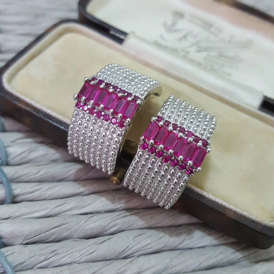 925 Sterling Silver Hoop Earrings, Genuine Ruby Hoop Earrings, Half Hoops - Image 4 of 4