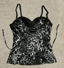 Guess Jeans Stretch Leopard Animal Bustier Corset Side Zipper String Front XS