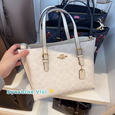 Coach Mollie Tote 25 Signature Canvas Crossbody Strap cv965 Gold