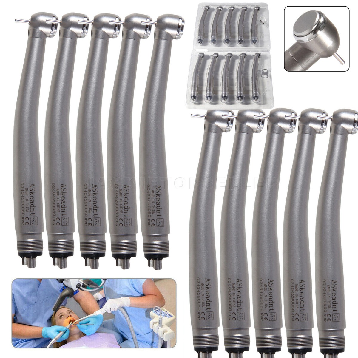 10-Pack Dental High-Speed Handpiece (Push Button, 4-Hole Midwest) - 380,000+ RPM, Air/Water Spray