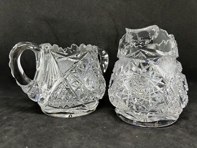 American Brilliant Cut Glass- Handled Cream & Sugar Set