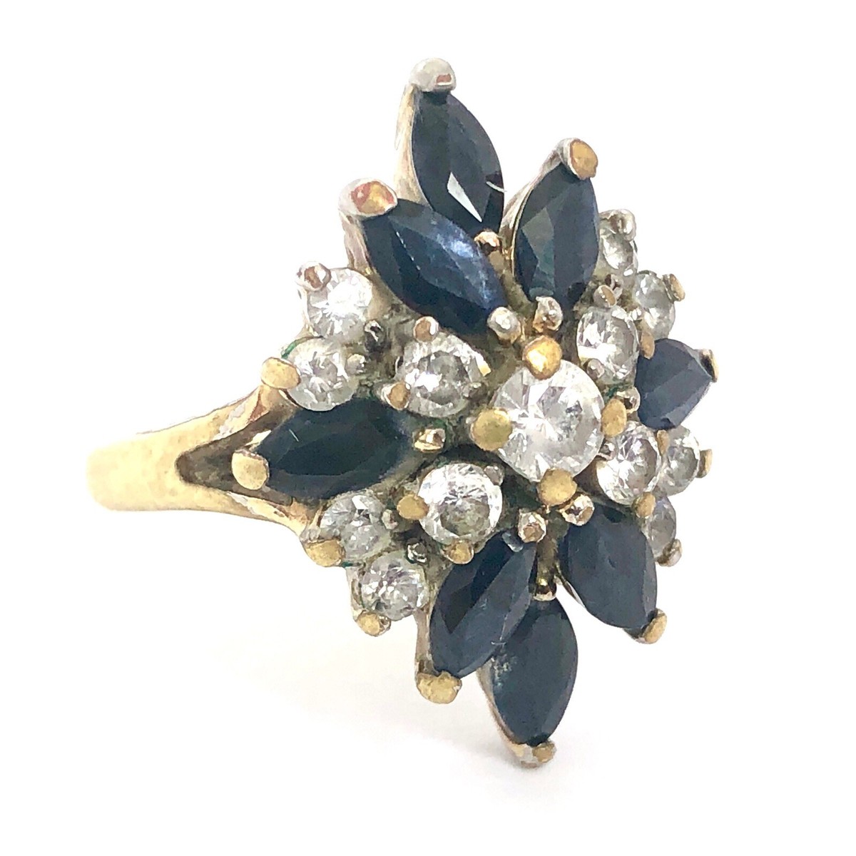 Vintage Faux Sapphire Rhinestone Cluster Ring Size 8  Vintage Faux Sapphire Rhinestone Cluster Ring main image 0