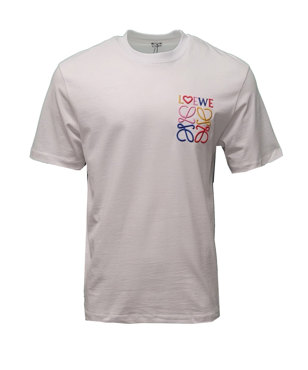 Loewe Men's T-Shirt | Loose Fit Embroidered Chest Logo White