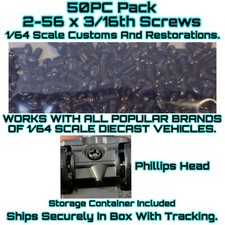 50PC Black 3/16th 2-56 Screw FOR 1/64 Scale Custom Restoration Hot Wheel  Other