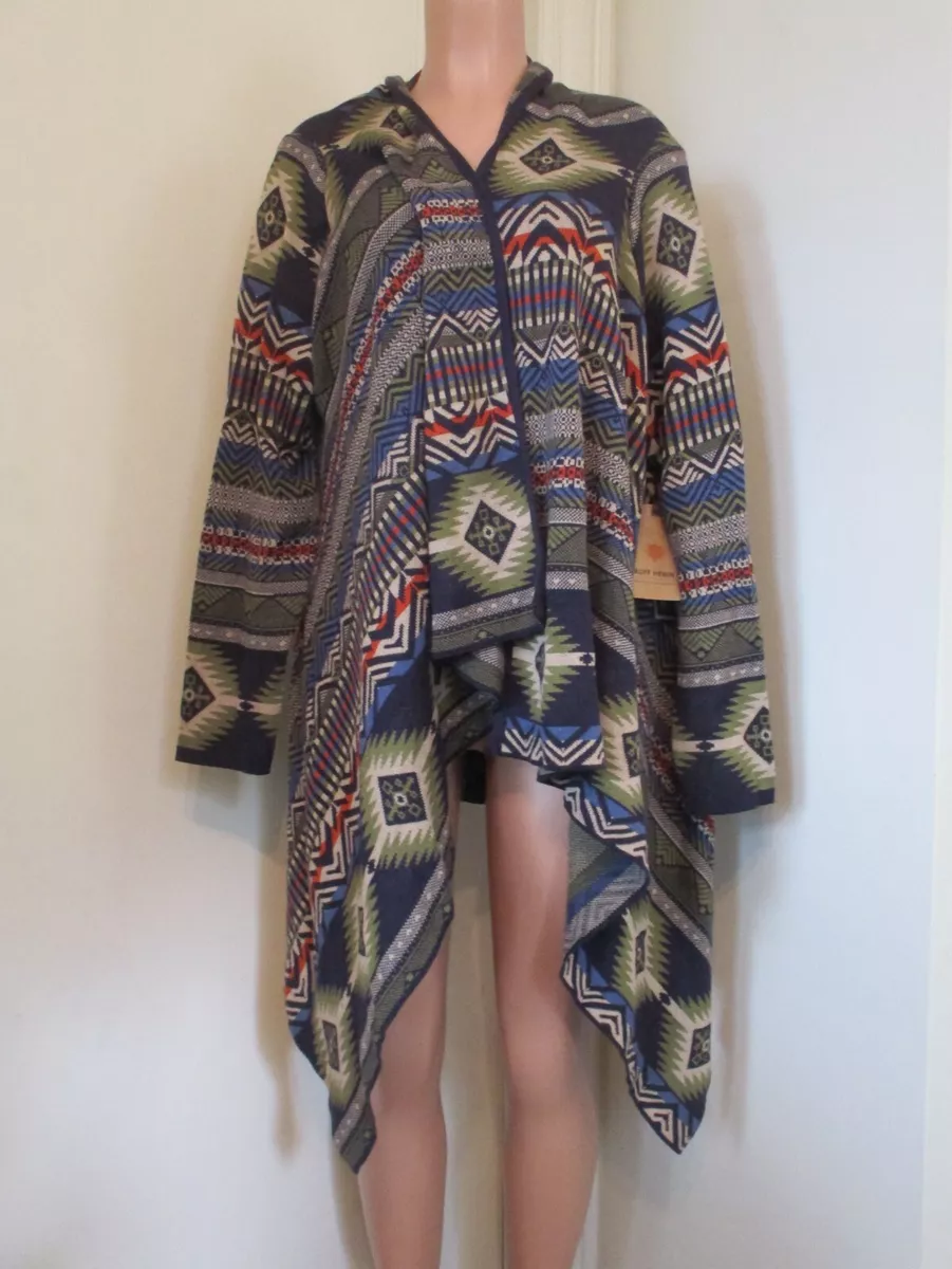 RUFF HEWN AZTEC DESIGN MULTICOLOR LONG SLEEVE OPEN CARDIGAN SWEATER SIZE 2X