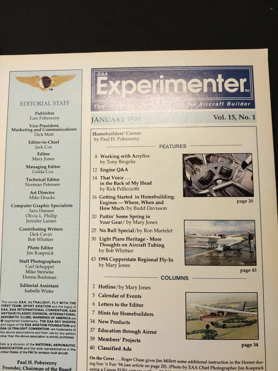 Experimenter EAA Aircraft Aviation Magazine January 1995 | eBay