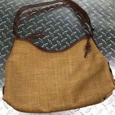 Fossil Medium Brown Straw Leather Vintage Single Handle 5 Pockets Inside Satchel