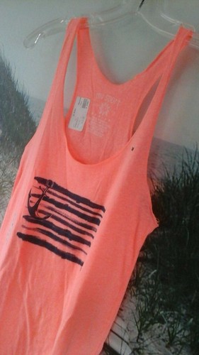 NEW MV Sport Girls M Neon Orange Anchor Jersey Tank-Top Provincetown - Picture 2 of 3