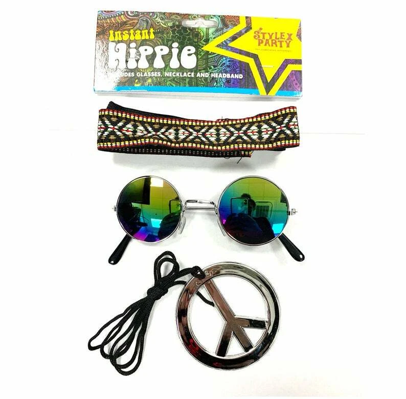 Rainbow Hippy Kit | Fancy Dress Glasses Set Costume Hippie 1960 Peace Sign