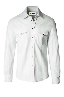 Men's Genuine Lamb Leather Shirt Motorbike Motorcycle Style Fashion Full Sleeve