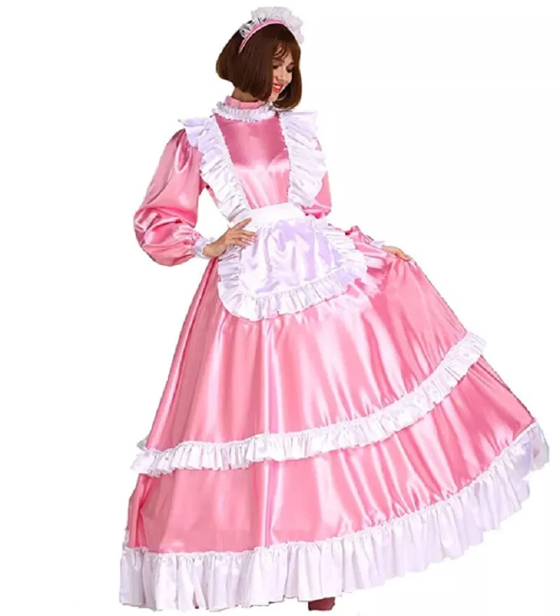 Vestido Gótico Lolita Niña Criada Sissy Rosa Satinado Disfraces Juegos con disfraces CD/TV A Medida Foto 2 de 4