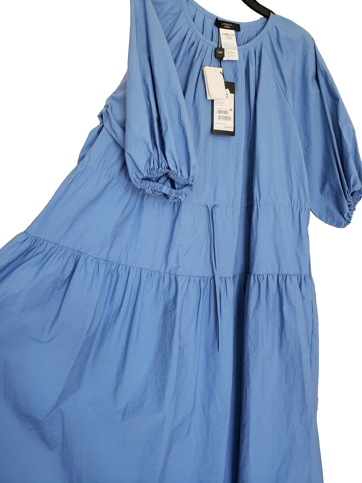 New MaxMara Weekend $565 46IT/fit 12-14US Multi-Wear Crinkled Cotton Blue Dress image 5