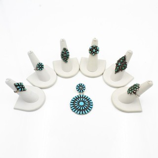 Southwest Sterling Turquoise Petit Point Rings & Pendant Lot of 7 #S4560 1