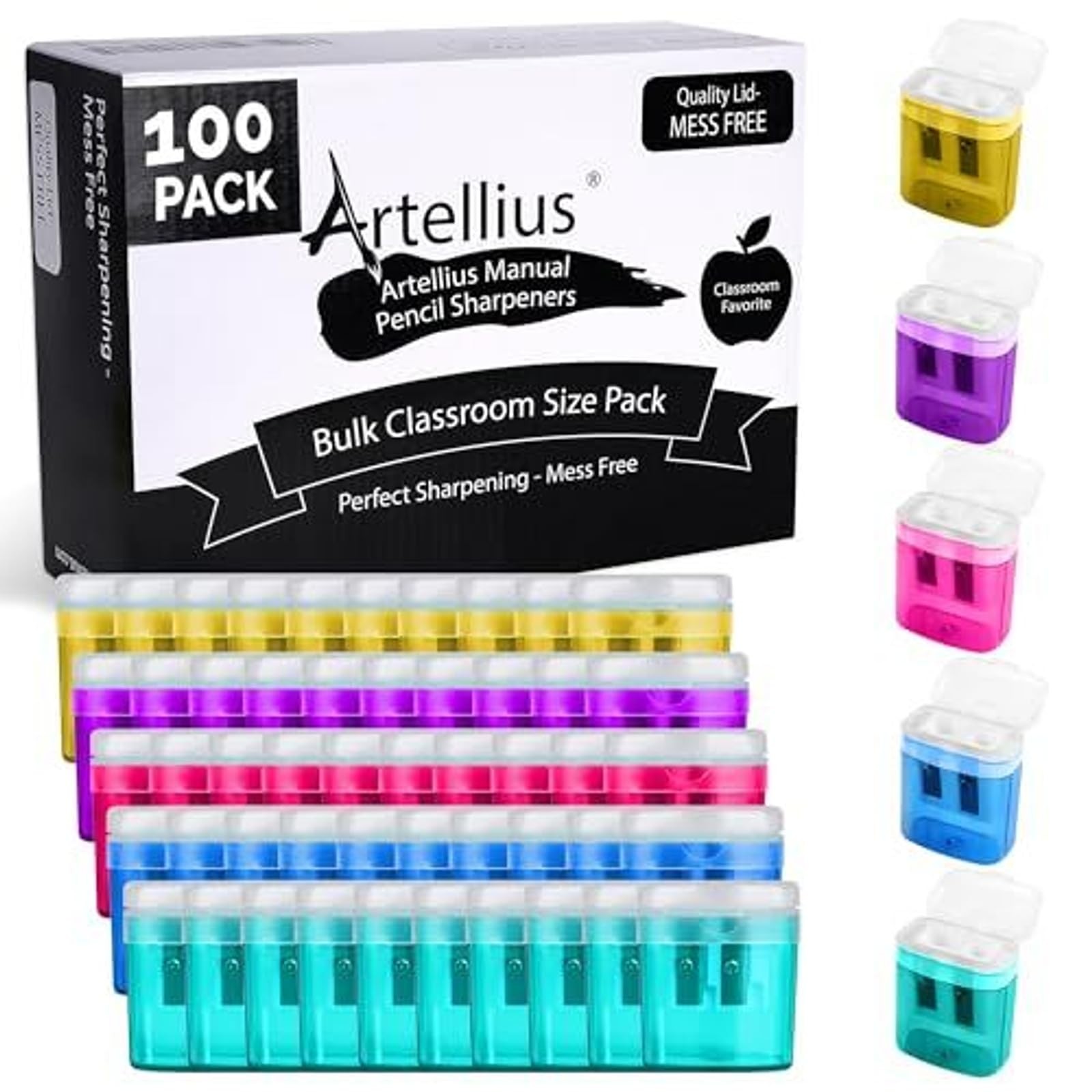 Sharpeners For Classroom - Double Hole, Plastic, Multicolor, 100-...