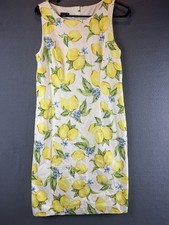 Talbots Lemon Blossom Shift Dress Cotton Pique Sleeveless Button Trim Size 2