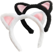 Cat Ears Headband 2  Pa   Plush Fuzzy Headbands for Cosplay, Makeup, Yoga
