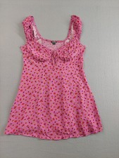 Wild Fable Women Mini Dress M Pink Floral Print Sweetheart Neck Pullover Summer