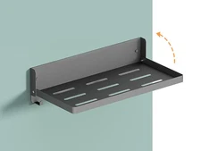 SKIKEN Small Folding Metal Shelf with Hooks, Fold-up Wall Shelf, 6 Hooks, Dro...