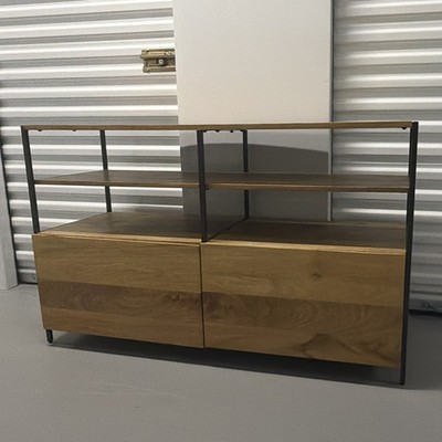 West Elm Industrial Storage Media Console 49'' Raw Mango Wood Metal Brown Black