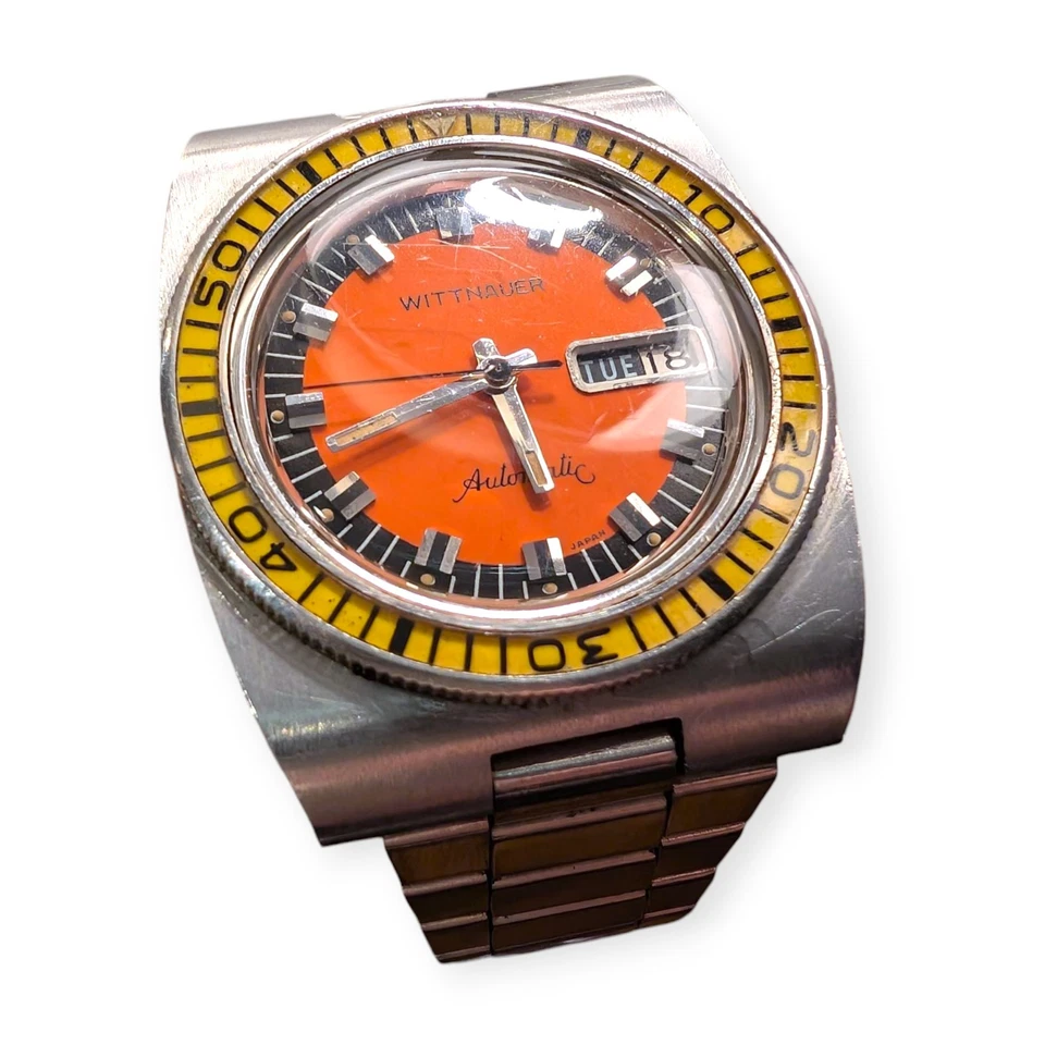 Reloj Wittnauer Diver Automático Bisel Baquelita Naranja Años 70 De Colección 1002-W100 SS Foto 3 de 4