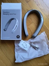 Portable 4-Turbo Neck Fan Hanging Vaneless Bladeless 3 Speed USB Charge Black 