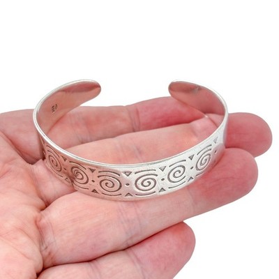 Vintage Boma Sterling Silver 925 Etched Spiral Pattern Cuff Bracelet | 6.5''