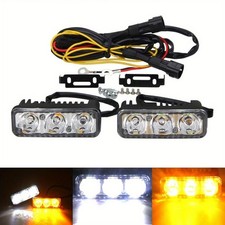 2x 3 Led Car Daytime Running Light Drl Driving Turn Signal Fog Lamp White Amber