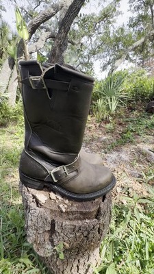 靴 CHIPPEWA 27863 ENGINEER BOOTS BLACK 8E Vtg CHIPPEWA Men's Engineer Motorcycle Steel Toe Boots 27863 USA