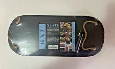 Slate Serving Board 16x7 with Rope Handles & Soapstone Chalk New