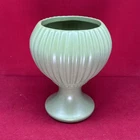 Vintage McCoy #407 Floraline Matte Ribbed Sage Green Pedestal Planter Vase USA.