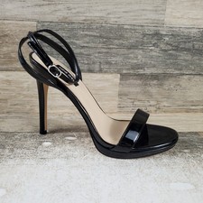 Nine West Loola Womens Dress Sandal Sz 8.5 M Black Leather Patent Ankle Strap