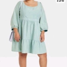 NWT Ava & Viv Target Women's Teal 3/4 Sleeve Sleeve Dress Ruffle Hem Size 14W