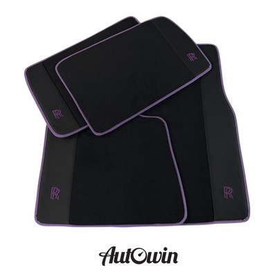 AutoWin Brand Black Floor Mats for Rolls Royce Wraith 2013 2023 | Purple Leather