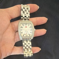 MICHELE Women's Diamond Accent Quartz Luxury Wristwatch Silver Stainless Steel