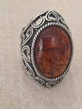 Baltic Amber Cognac Color, 6.19 Carat, Sterling Silver 925, Ring Size 6.75