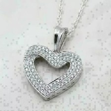 2Ct Round Cut Diamond Cluster Heart Pendant 14K White Gold Finish Free 18" Chain