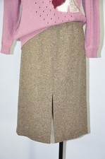 70s Vintage Brown Wool Tweed Split Front Pockets Slim Pencil Midi Skirt Women S