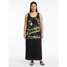 Chesley Made in USA Black Maxi Knit Graphic Print Dress Women Plus Size 2X