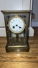 Tiffany & Co. Antique Brass Glass Desk Clock Mechanical Pendulum Vintage