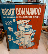 1961 Ideal Battery-Op ROBOT COMMANDO with Box Instructions, Missiles, Bombs