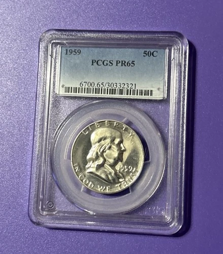 1959 Proof Franklin Silver 50c Half Dollar PCGS PR65 SHINY GREAT OLD COIN!