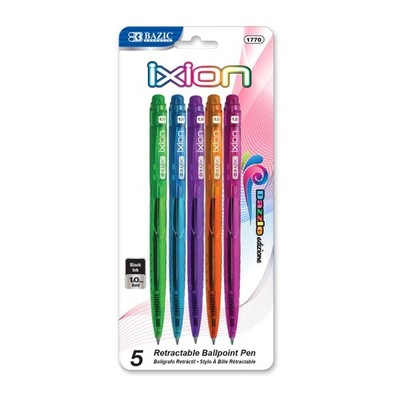 BAZIC Ixion Dazzle Black Color Retractable Pen (5/Pack), pack of 24