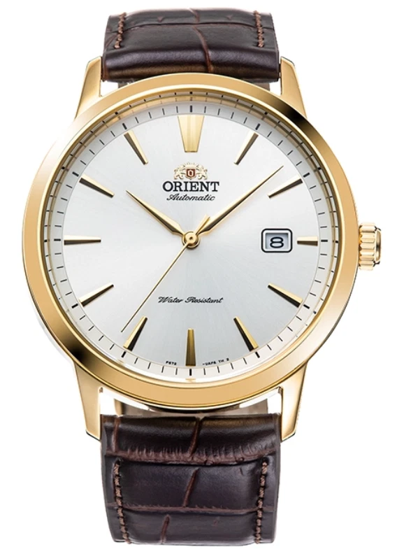 Orient Watch Automatic Watch Men's An Elegant Gold Watch with a Brown Strap