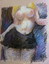 Pastel Figure Girl Painting Paper Original Disney Boudoir French 9x12 Cubist