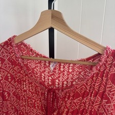Free People Womens Med Red Printed Marlow Tassel Coastal Boho Mini Dress *FLAW