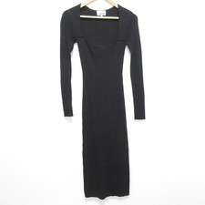 ganni stretch wide-neck long tight rib knit dress, size XS, black Women USED