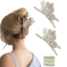 Butterfly Hair Claw Clips for 2 Count Pack of 1 , Butterfly-Rhinstone-2