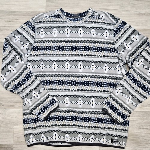 Eddie Bauer Mens Gray Fair Isle Fleece Sweatshirt Nordic Pattern Size XLT - Picture 1 of 6