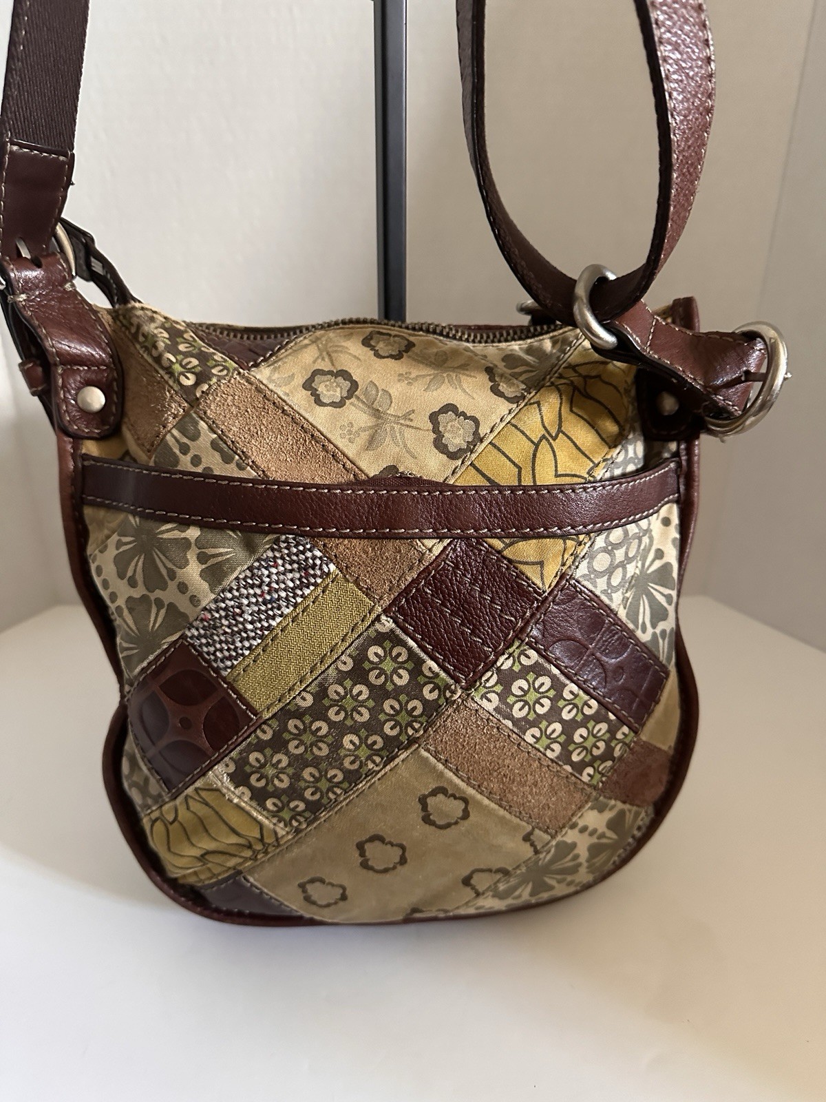 Fossil Patchwork Leather Trim Boho Crossbody Shou… - image 4